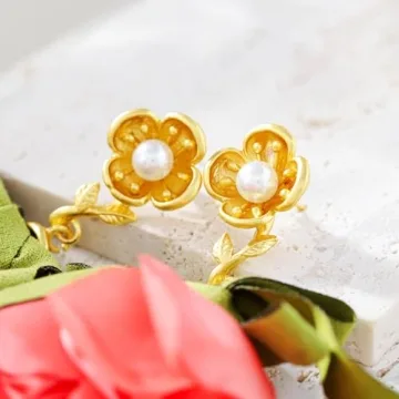 Aksod Flower Earrings Hot Pink Large Floral Earrings Stud Big Lightweight Fabric Rose Dangle Earrings Statement Jewelry for Women (Pink)