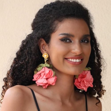 Aksod Flower Earrings Hot Pink Large Floral Earrings Stud Big Lightweight Fabric Rose Dangle Earrings Statement Jewelry for Women (Pink)