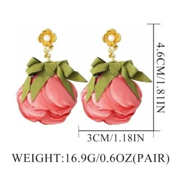 Aksod Flower Earrings Hot Pink Large Floral Earrings Stud Big Lightweight Fabric Rose Dangle Earrings Statement Jewelry for Women (Pink)