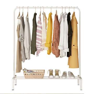 YAYI Clothes Rack Clothes Rail Metal Garment Rack Clothes Hanger Stand with Top Rod and Lower Storage,White