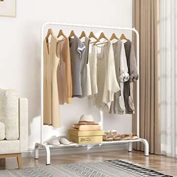 YAYI Clothes Rack Clothes Rail Metal Garment Rack Clothes Hanger Stand with Top Rod and Lower Storage,White