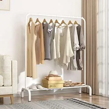 YAYI Clothes Rack Clothes Rail Metal Garment Rack Clothes Hanger Stand with Top Rod and Lower Storage,White