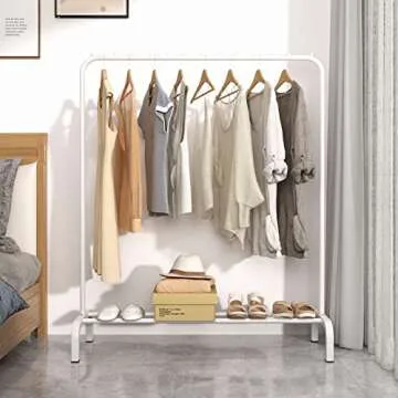 YAYI Clothes Rack Clothes Rail Metal Garment Rack Clothes Hanger Stand with Top Rod and Lower Storage,White
