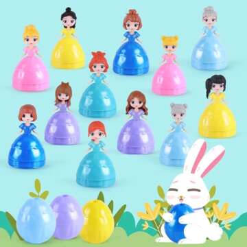Konijiwa Easter Princess Eggs for Kids, 12 Piece Set