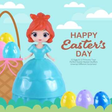 Konijiwa Easter Princess Eggs for Kids, 12 Piece Set