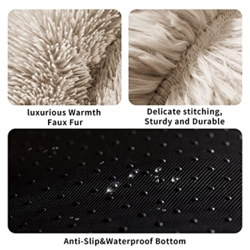 CEVICOLZE Small Cat Bed for Indoor Cats, Self-Warming Donut Kitty Bed for Small Cats Keeping Warm, Washable Pet Bed with Anti Slip Base, Khaki 15.8‘’