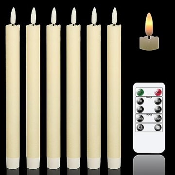 GenSwin Flameless Ivory Taper Candles Flickering with 10-Key Remote, Battery Operated Led Warm 3D Wi...