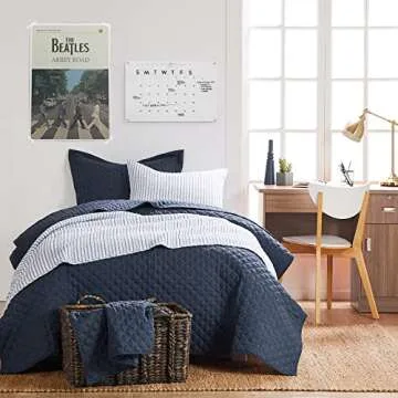 Levtex Home Tobago Stripe Blue Quilt Set - Twin Quilt & One Sham - Cotton Reversible Design