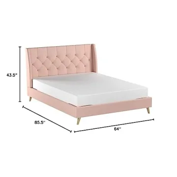 Novogratz Upholstered Bed in Pink Linen - Elegant Design