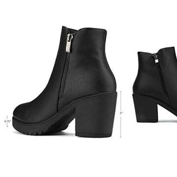 DREAM PAIRS Women's Ankle Boots Chunky Heel Platform Fall Heeled Short Booties Shoes,Size 7,Black/Pu-2,Z0EY