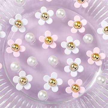 NEVEGE Flower Shoe Charms for Girls 24PCS Cute Flower Shoe Charms for Adults Teens Kids Pink Shoe Decoration Charms with Buttons Pearl Charms for Clog Sandals Birthday Party Gift