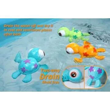 DUCKBOXX XX Wind-up Swimming Sea Turtles Bath Toy, No Battery Mold-Free Anti-Rust Interactive Montessori Toy for Kids 18M+ (3pcs)