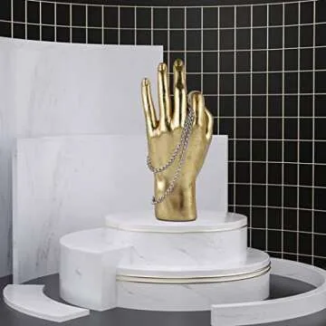 MicDecor Gold Decor “OK” ASL Hand Sign, Desk Statue Classic Hand Gesture Sculpture for Birthday Valentine's Day 8.46 inch Polyresin Figurine