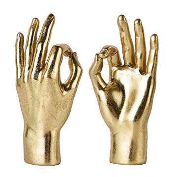 MicDecor Gold Decor “OK” ASL Hand Sign, Desk Statue Classic Hand Gesture Sculpture for Birthday Valentine's Day 8.46 inch Polyresin Figurine