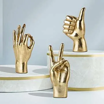 MicDecor Gold Decor “OK” ASL Hand Sign, Desk Statue Classic Hand Gesture Sculpture for Birthday Valentine's Day 8.46 inch Polyresin Figurine