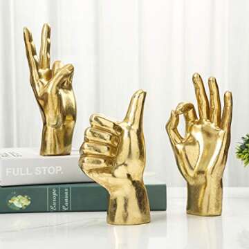 MicDecor Gold Decor “OK” ASL Hand Sign, Desk Statue Classic Hand Gesture Sculpture for Birthday Valentine's Day 8.46 inch Polyresin Figurine