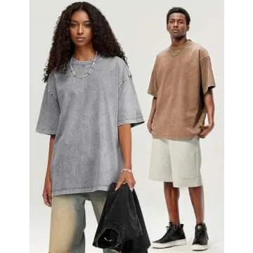 Wyeysyt 3 Pack Men's Oversized T Shirts Vintage Baggy Tee Cotton Loose Short Sleeves Casual Acid Wash Shirts Unisex Tops(BlackGreyKhaki-M)