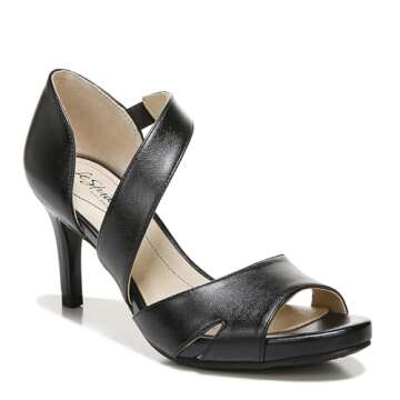 LifeStride Womens Mega Dress Heeled Sandal, Black Patent, 8.5 Wide US