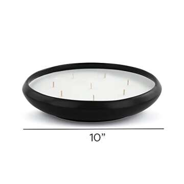 DEMDACO Round Cashmere Scent Black 10 Inch Soy and Ceramic 8 Wick Candle and Holder