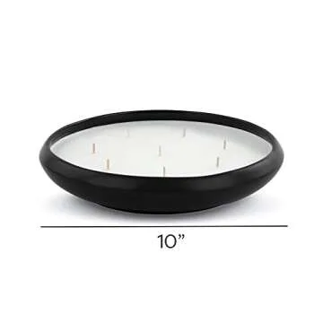 DEMDACO Round Cashmere Scent Black 10 Inch Soy and Ceramic 8 Wick Candle and Holder