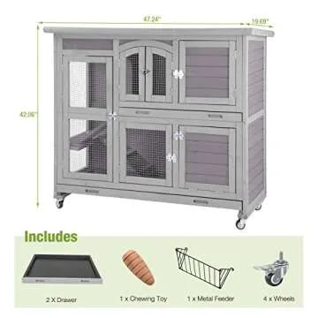 GUTINNEEN Indoor Outdoor Rabbit Hutch on Wheels 47inch