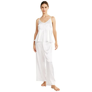 AW BRIDAL White Satin Pajamas Set for Women Silk Sexy Lingerie Camisole with Pants Set Sleepwear for...