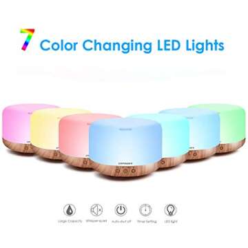 URPOWER 1000ml Essential Oil Diffuser Humidifiers Remote Control Ultrasonic Aromatherapy Diffusers Room Decor Running 20 Hours with Adjustable Mist Mode,Water-less Auto Shut-Off & 7 Color LED Lights