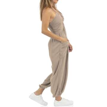 Cicy Bell Womens Sexy Halter Jumpsuits Casual Deep V Neck Beach Jogger Long Pants Rompers