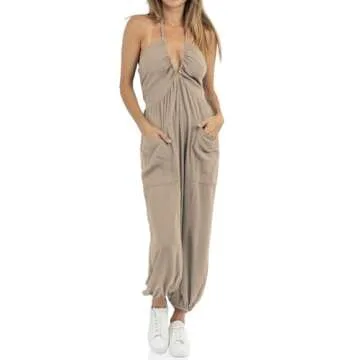 Cicy Bell Womens Sexy Halter Jumpsuits Casual Deep V Neck Beach Jogger Long Pants Rompers
