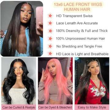 UKOWN 13x6 Lace Front Wigs Human Hair 28 Inch Straight HD Transparent Lace Front Wigs Human Hair Pre...