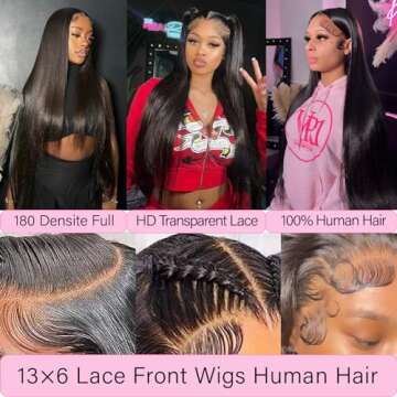 UKOWN 28 Inch Lace Front Wigs for Women - 180 Density Human Hair