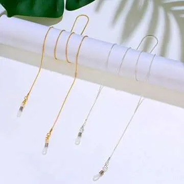 Frienda 6 Pieces Eyeglass Chains Elegant Eyewear Retainer Beaded Eyeglass Strap Holder around Neck For Women(Golden, Silvery)