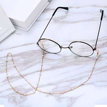 Frienda 6 Pieces Eyeglass Chains Elegant Eyewear Retainer Beaded Eyeglass Strap Holder around Neck For Women(Golden, Silvery)