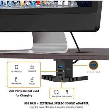 Headphone Stand with USB Hub COZOO Under Desk Headset Hanger Mount Dual Hook Holder with 3 USB Ports(usb3.0+usb2.0) and 3.5mm Jack AUX Port(Audio/Mic) External Sound Card for Gamer, DJ Earphone