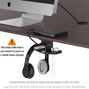 Headphone Stand with USB Hub COZOO Under Desk Headset Hanger Mount Dual Hook Holder with 3 USB Ports(usb3.0+usb2.0) and 3.5mm Jack AUX Port(Audio/Mic) External Sound Card for Gamer, DJ Earphone