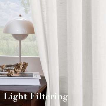H.VERSAILTEX White Sheer Linen Curtains for Living Room 84 inches Long Bedroom Curtains 2 Panel Sets Grommet Semi Sheer Elegant Soft Light Filter Window Treatments Curtain, White