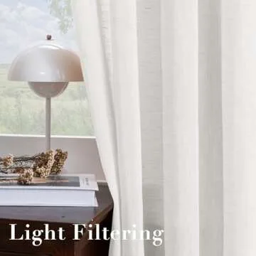 H.VERSAILTEX White Sheer Linen Curtains for Living Room 84 inches Long Bedroom Curtains 2 Panel Sets Grommet Semi Sheer Elegant Soft Light Filter Window Treatments Curtain, White