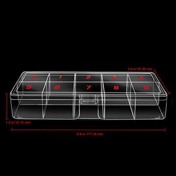 Beauticom USA Small Empty 10 Space Nail Art Tip Storage Organizer Box Case - Clear Color - For False Nail Tips, Vitamins, Accessories, 10 sections