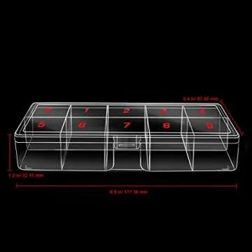 Beauticom USA Small Empty 10 Space Nail Art Tip Storage Organizer Box Case - Clear Color - For False Nail Tips, Vitamins, Accessories, 10 sections