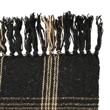 Creative Co-Op Plaid Black & Tan Fringed Woven Cotton Blend Throw 60 inch x50