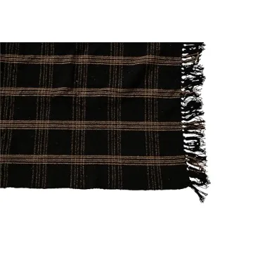 Creative Co-Op Plaid Black & Tan Fringed Woven Cotton Blend Throw 60 inch x50
