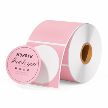 MUNBYN 2 Inch Pink Circle Thermal Sticker Labels, Self-Adhesive Round Direct Thermal Labels for Logo...