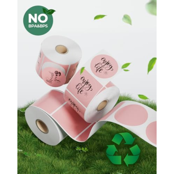 MUNBYN Pink Circle Thermal Sticker Labels 750 Sheets