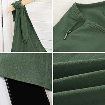 CNJFJ Women Summer Dress Sexy Scoop Neck Tie Knot Strap A-Line Skater Flowy Mini Party Dress Sleeveless Army Green
