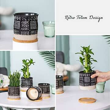 TAMAYKIM 4 Inch Boho Ceramic Plant Pots with Saucers