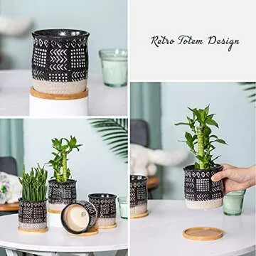 TAMAYKIM 4 Inch Boho Ceramic Plant Pots with Saucers