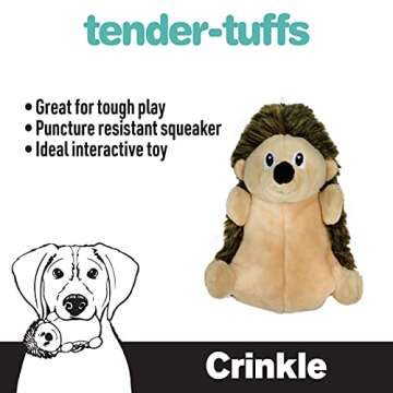 Snuggle Puppy Tender-Tuffs Crinkle - Small Tough Plush Stuffed Hedgehog Animal Dog Toy with Puncture...
