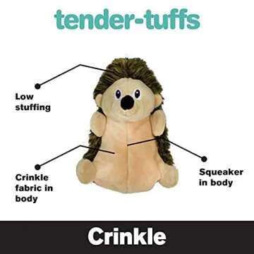 Snuggle Puppy Tender-Tuffs Crinkle - Small Tough Plush Stuffed Hedgehog Animal Dog Toy with Puncture Resistant Squeaker and Super Strong Seams
