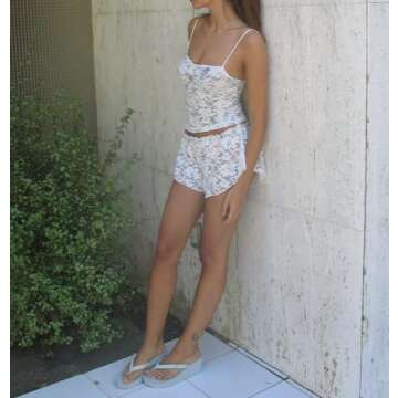 Argeousgor Women Floral Print 2 Piece Shorts Sets Lace Trim Crop Camis High Waist Stretchy Mini Shorts Y2k Two Piece Outfit