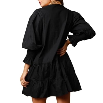 Muineobuka Womens Christmas Sequin Nutcracker Dress Long Sleeve Tiered Glitter Nutcracker Print Holiday Mini Shirt Dresses